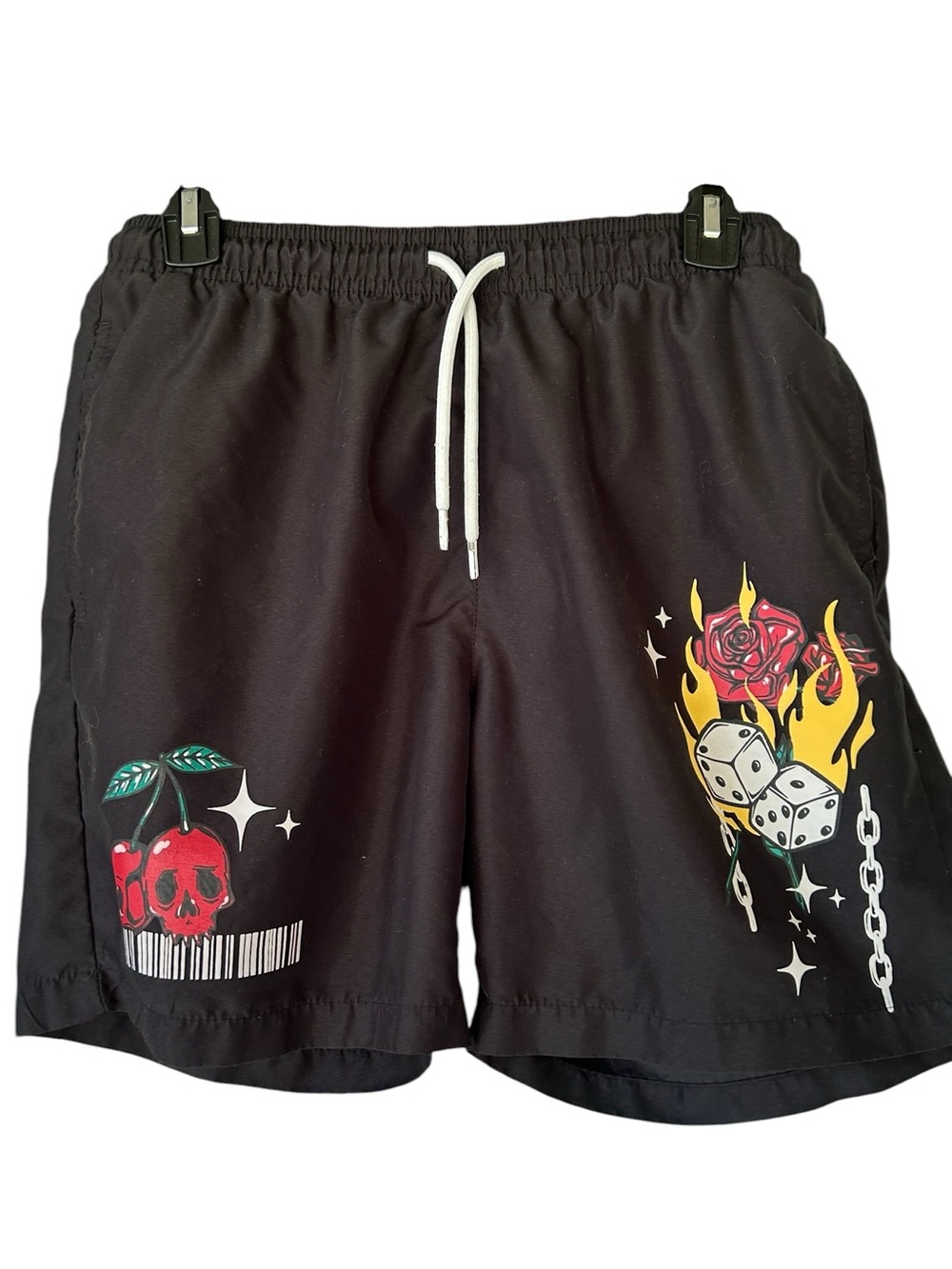 Men's Black Graphic Drawstring Shorts - Casual Streetwear